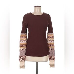 Free People Waffle knit top, Crochet Knitted Sleeves, all in cuff, brown, medium